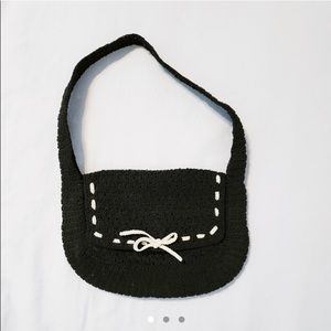 Black Crochet Mini Shoulder Bag with White Stitch Detail vintage